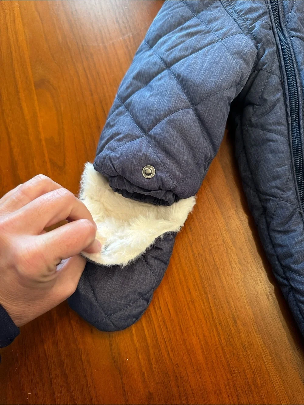 Very Warm Quilted Hooded Baby Bunting Snowsuit in Navy with Fur size 9 months